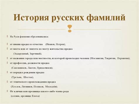 История возникновения фамилии