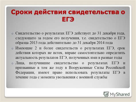 Сроки действия свидетельства